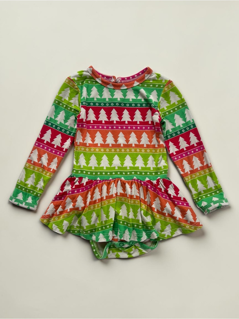 LITTLE BUM BUMS EUC Bamboo Christmas Tree Long Sleeve Twirl Bodysuit Dress
